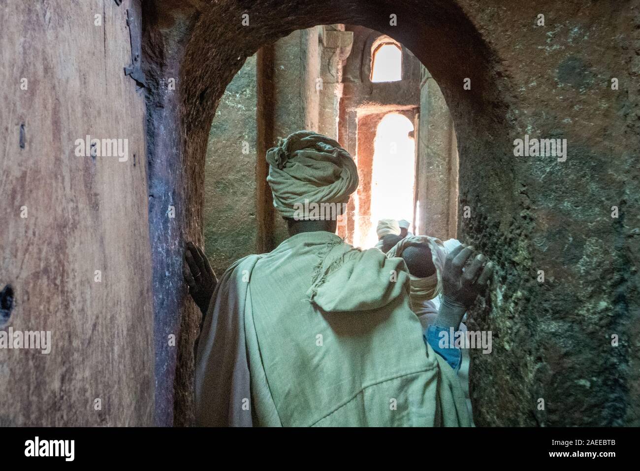 Orthodox christians at the famous rock churches in Lalibela, Ethiopia Stock Photo