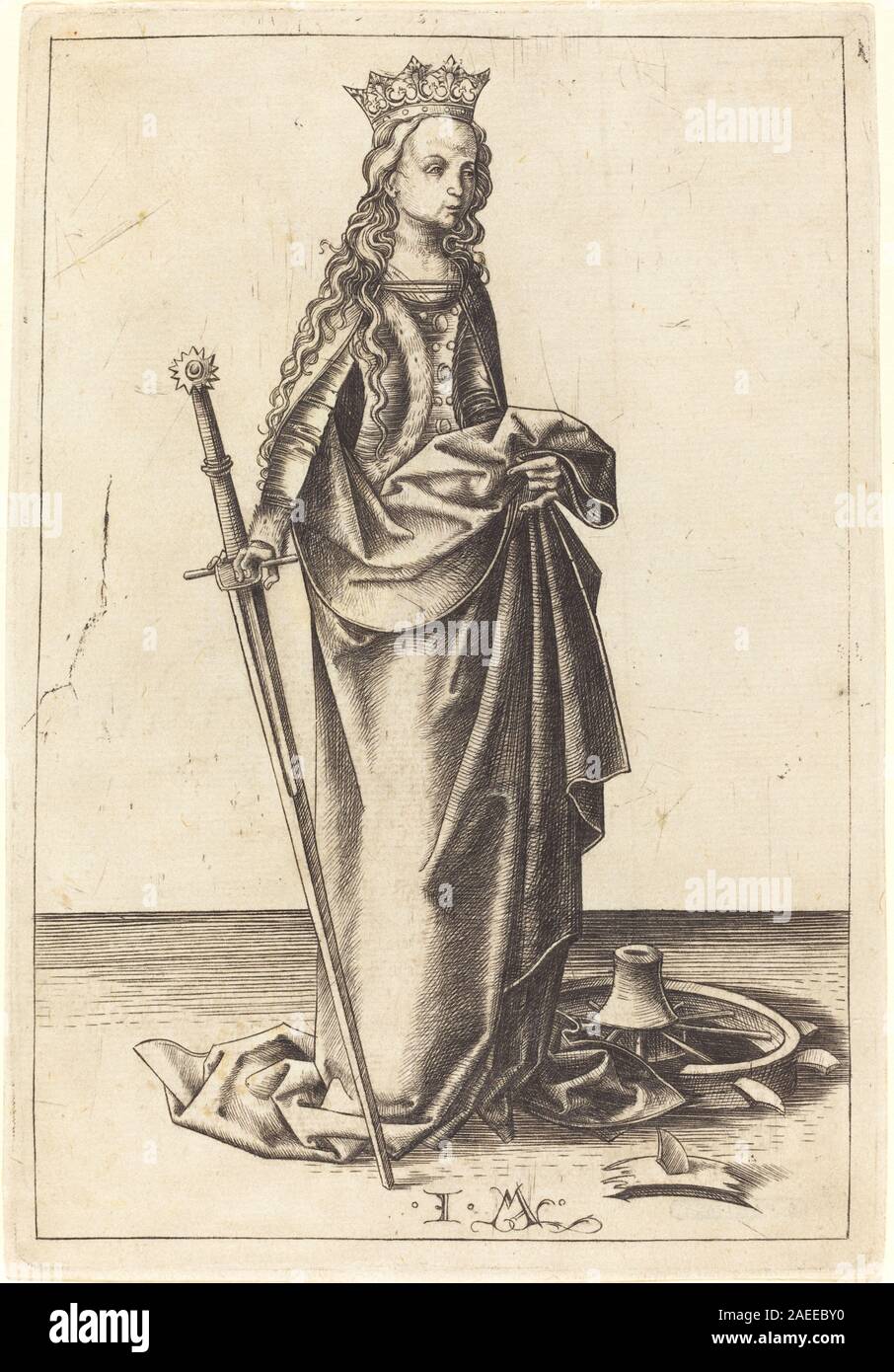 Saint Attributes Saint Catherine, c. 1480-1490 by Israhel van Meckenem, depicts the ...
