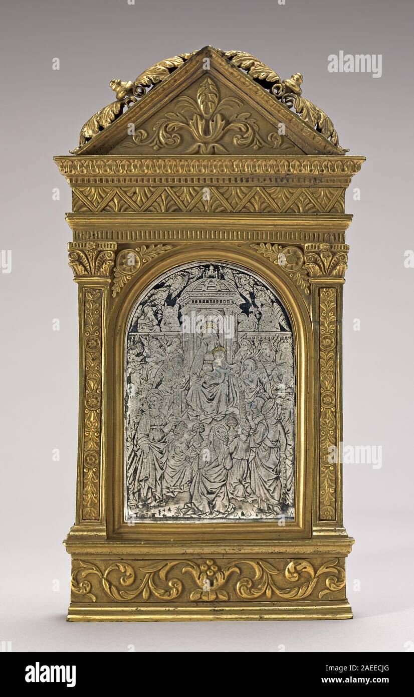 This 15th-century Italian painting depicts the Virgin Mary seated on a ...