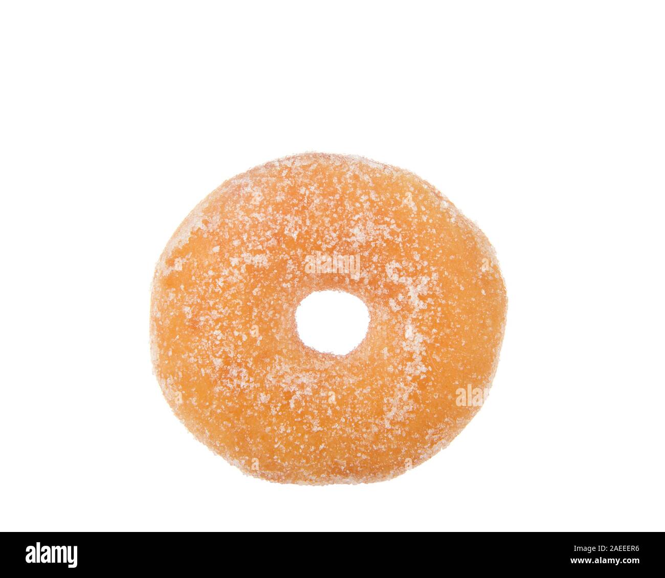 top view one cake donut with sugar coating, isolated on white background. Stock Photo