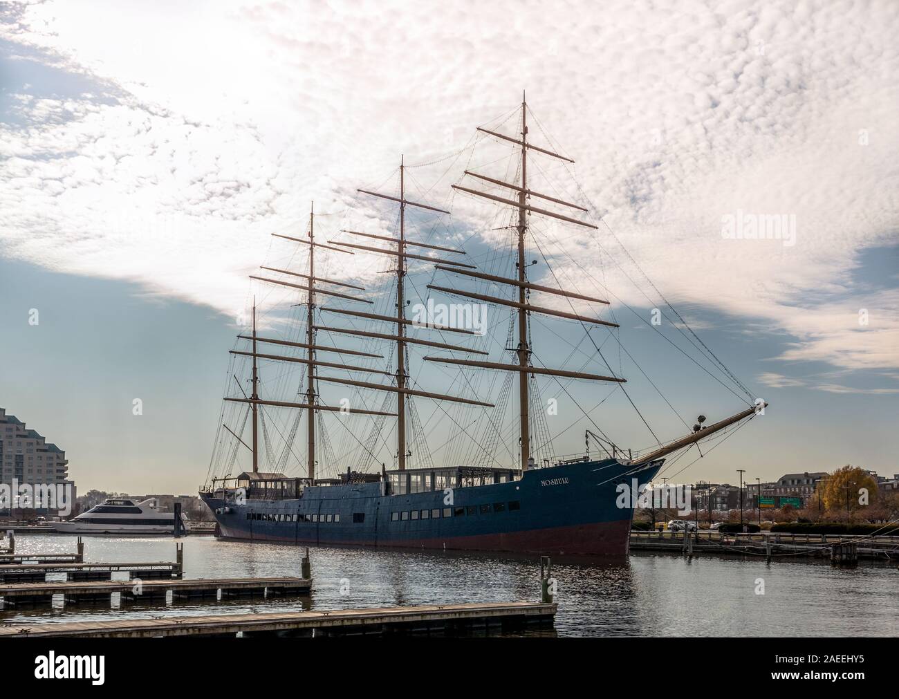 Philadelphia, Pennsylvania - November 25, 2019: Tall ship docked at the waterfront in Philadelphia, Pennsylvania Stock Photo