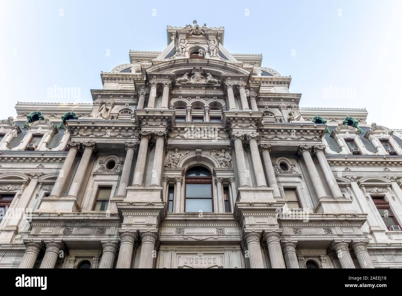Close up view of the historic building of Philadelphia City Hall ...