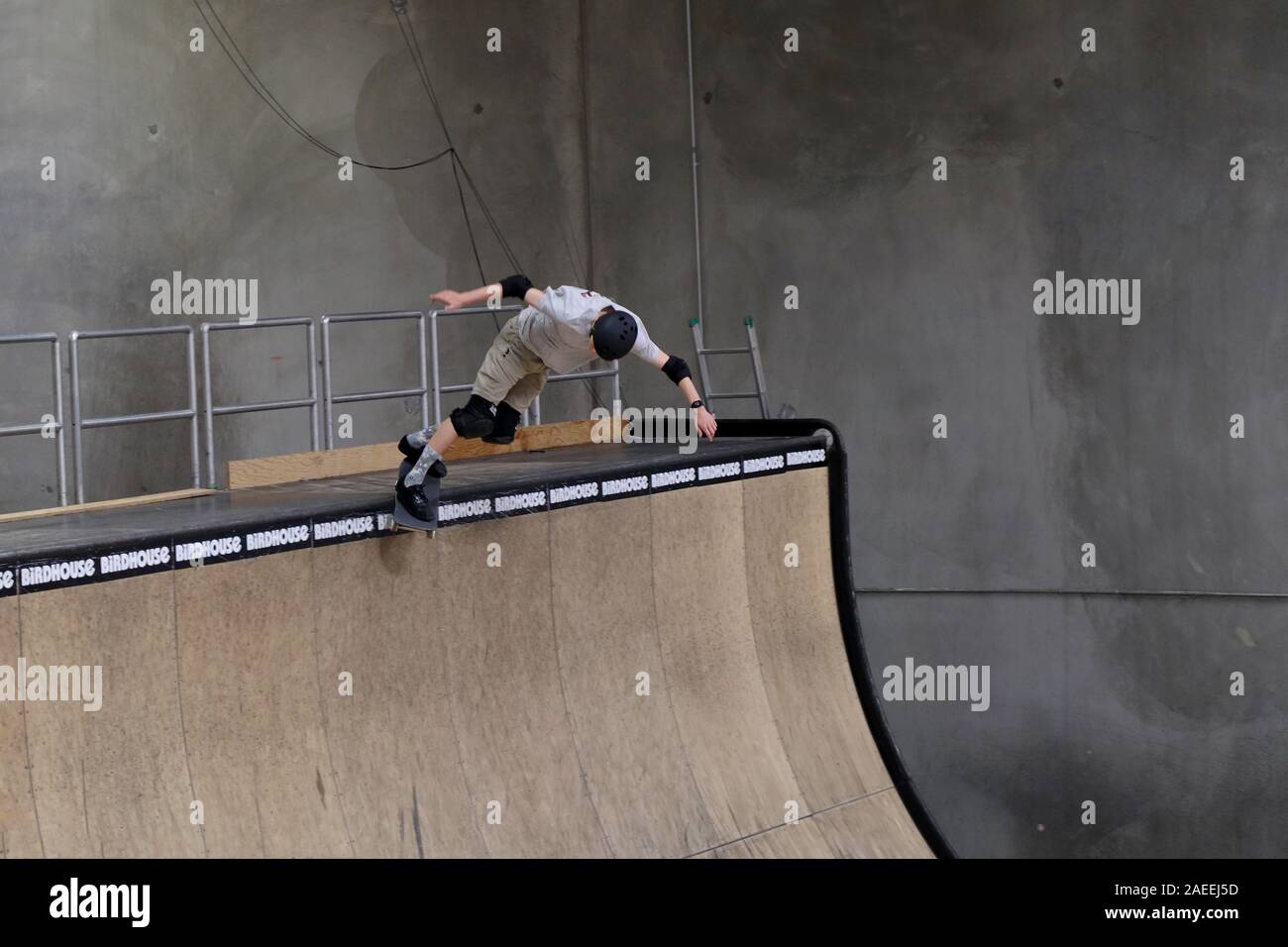 Pro Skaters practice at the Birdhouse Skate warehouse Stock Photo Alamy