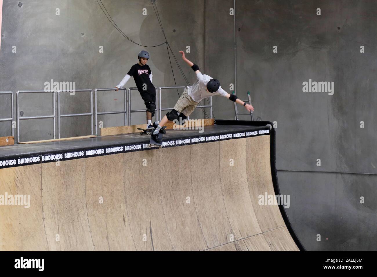 Pro Skaters practice at the Birdhouse Skate warehouse Stock Photo Alamy