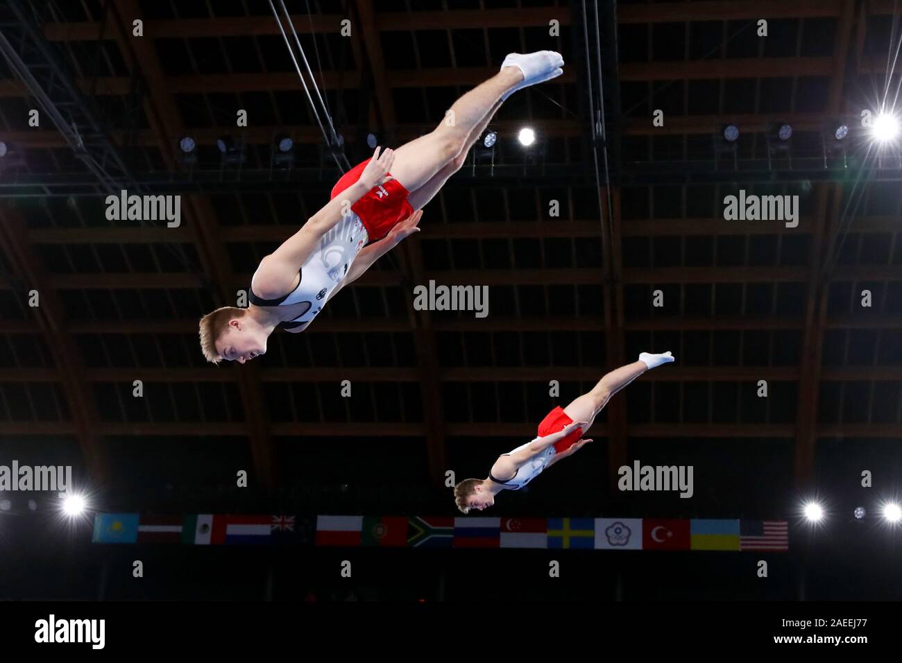 Tokyo, Japan. 8th Dec, 2019. budde & Caio Lauxtermann (GER), December 8, 2019 - Trampoline : 27th FIG Trampoline Gymnastics World Age Group Competitions, Men's Synchronised Trampoline (ages of 17-21) Final at Ariake Gymnastics Centre in Tokyo, Japan. Credit: Naoki Nishimura/AFLO SPORT/Alamy Live News Stock Photo