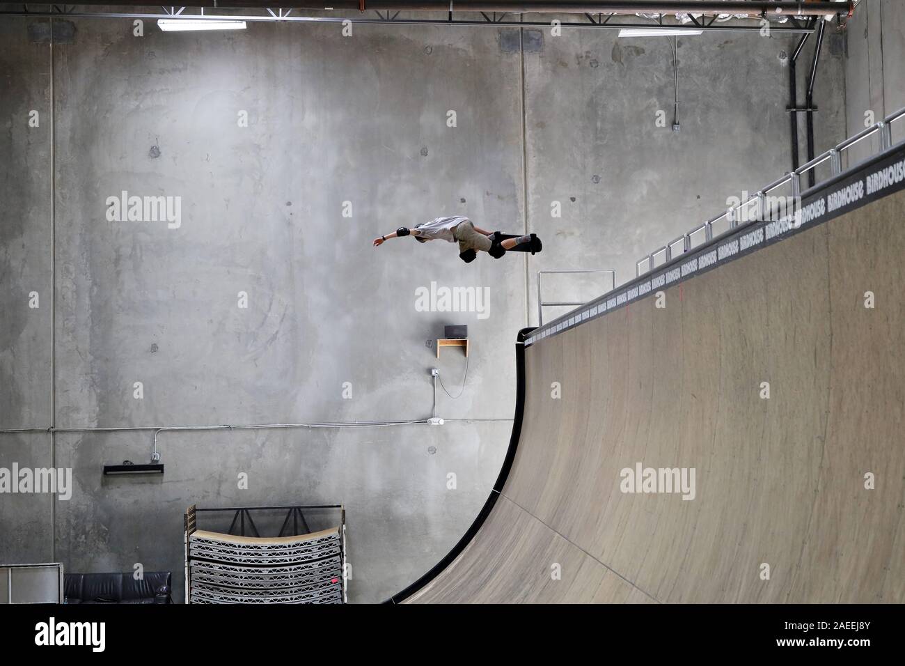 Pro Skaters practice at the Birdhouse Skate warehouse Stock Photo Alamy