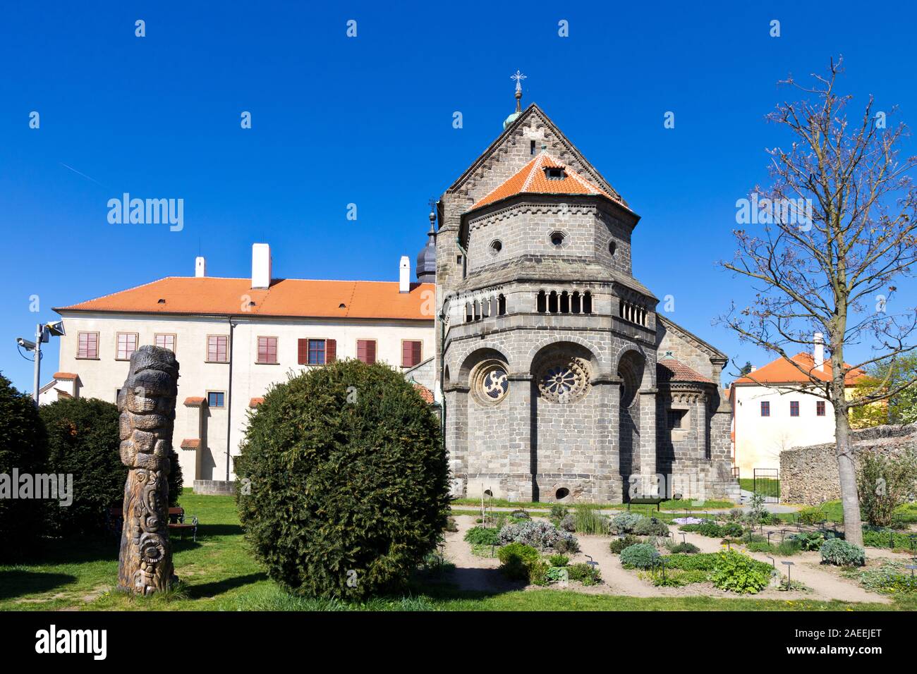 castle with museum, St. Procopius basilica and monastery, town Trebic (UNESCO, the oldest Middle ages settlement of jew community in Central Europe), Stock Photo