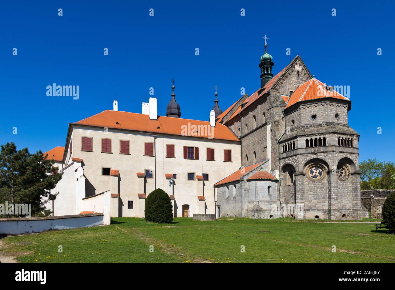castle with museum, St. Procopius basilica and monastery, town Trebic (UNESCO, the oldest Middle ages settlement of jew community in Central Europe), Stock Photo