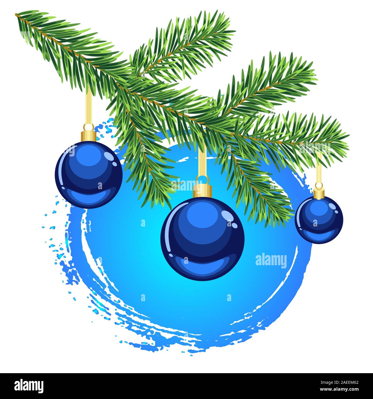 Christmas greeting with blue ornaments and fir tree branch Stock Vector ...