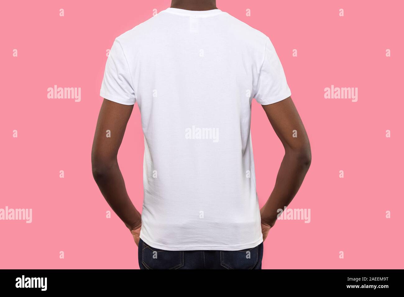 African American man in blank white t-shirt back mock up Stock Photo