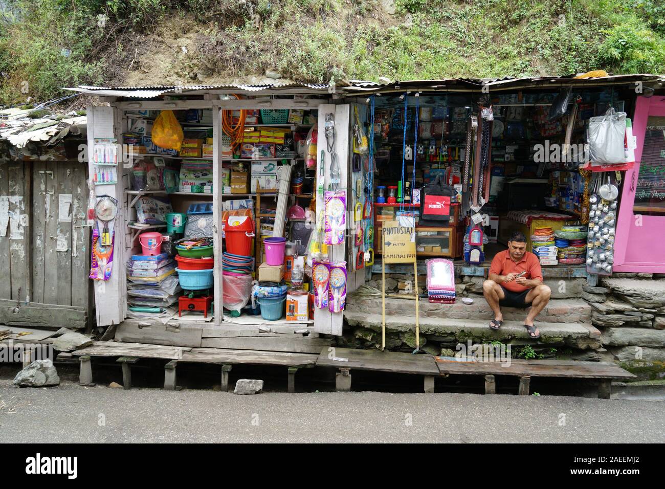 Small shop, Banjar town, Tirthan Valley, Kullu, Himachal Pradesh, India, Asia Stock Photo