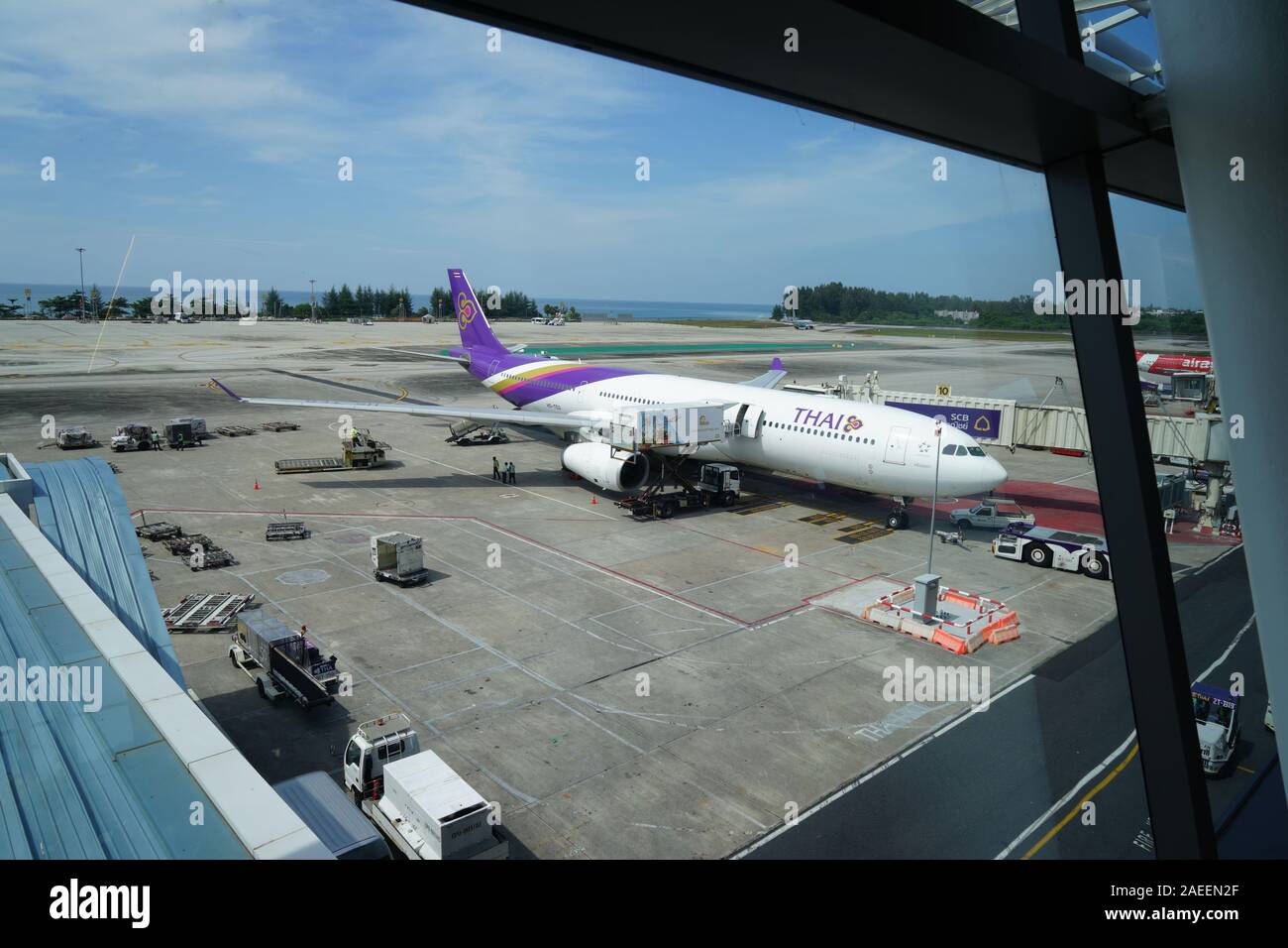 Thai Airways Aircraft, Phuket International Airport, Thailand, Asia Stock Photo