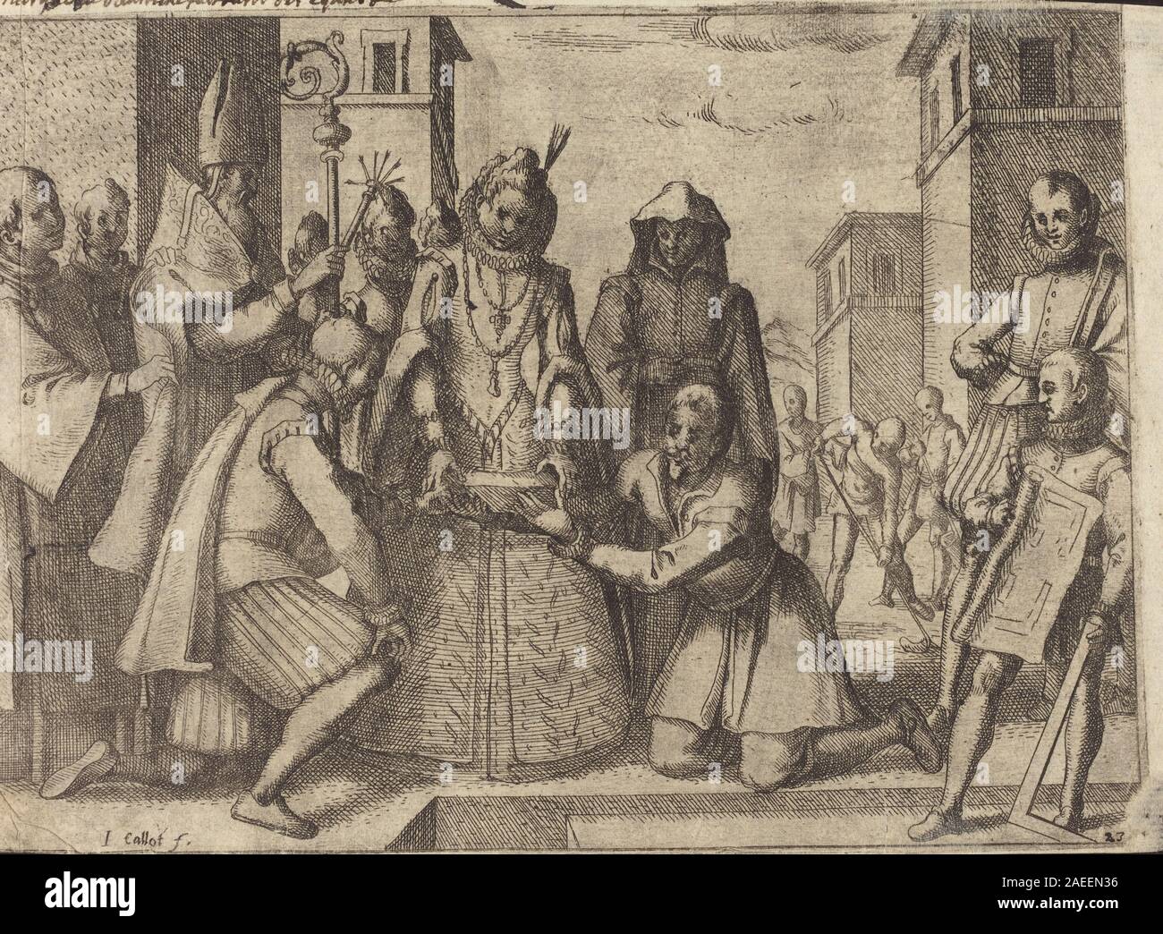 Jacques Callot, The Queen Laying the First Stone for the Church of the Poor Clares in Spain (verso), 1612 The Queen Laying the First Stone for the Church of the Poor Clares in Spain [verso]; 1612date Stock Photo