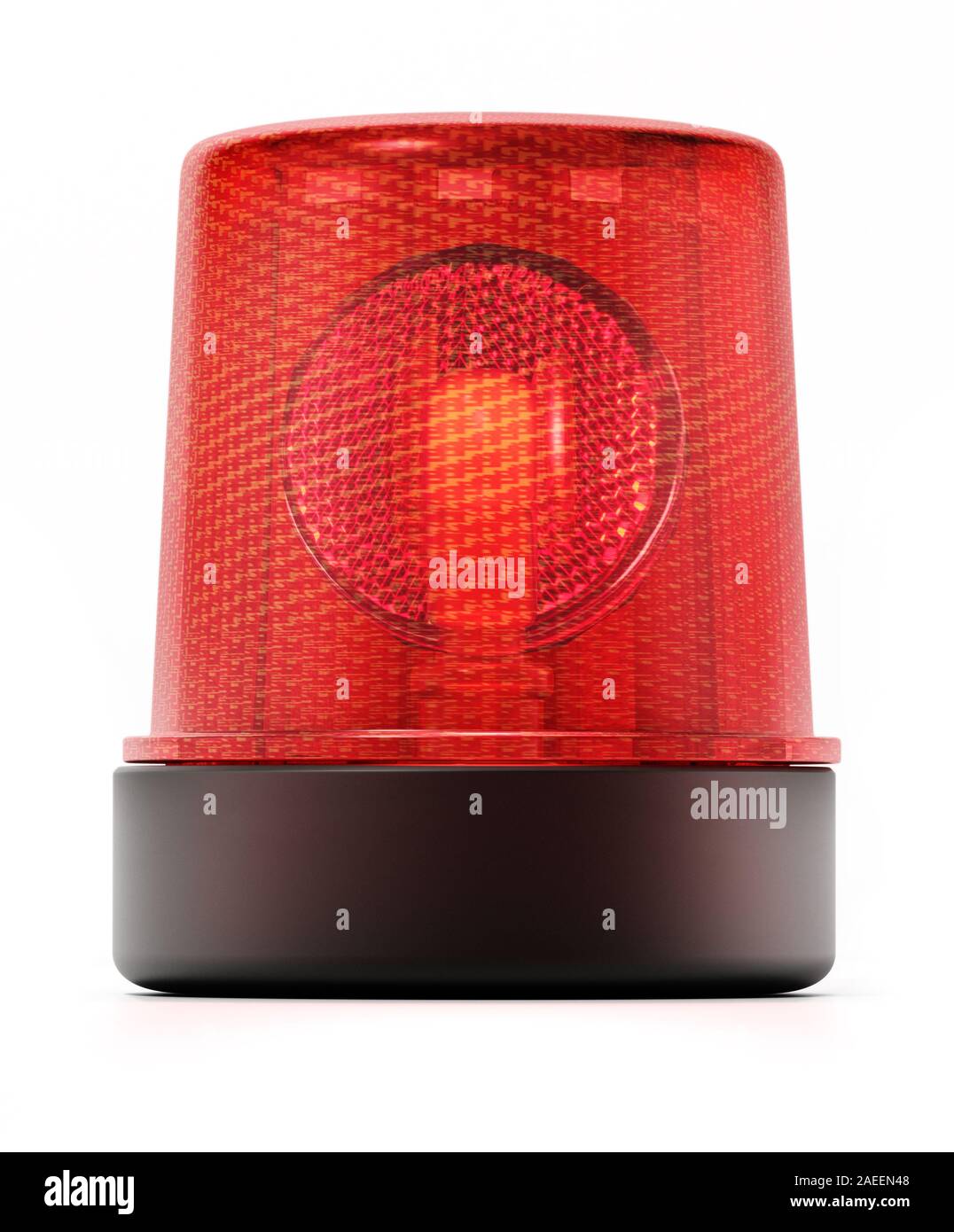 Flashing red alarm light isolated on white background. 3D illustration. Stock Photo