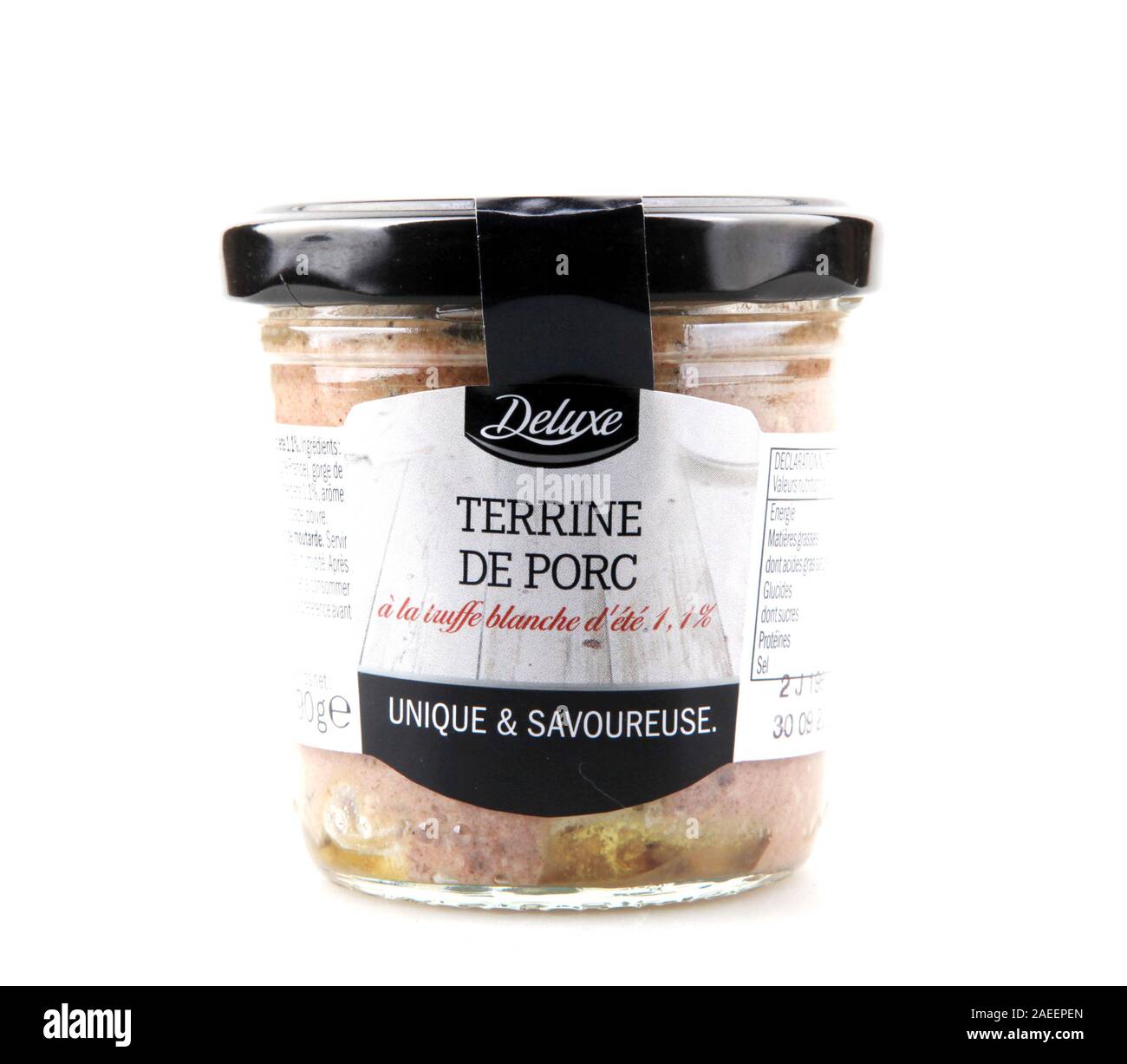 Pomorie, Bulgaria - December 07, 2019: A terrine, in French cuisine is a pâté made in a pottery container. Terrines are usually served cold or at room Stock Photo