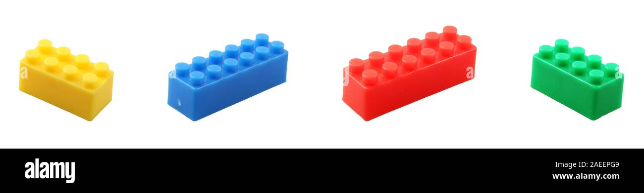 Plastic Building Blocks Toys For Kids Against White Background Stock ...