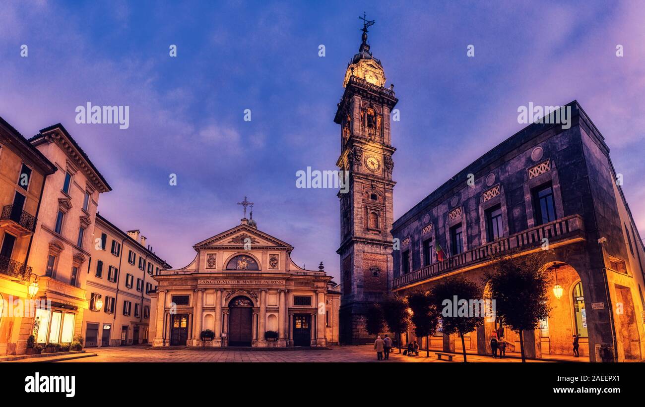 Varese, San Vittore square at evening Stock Photo