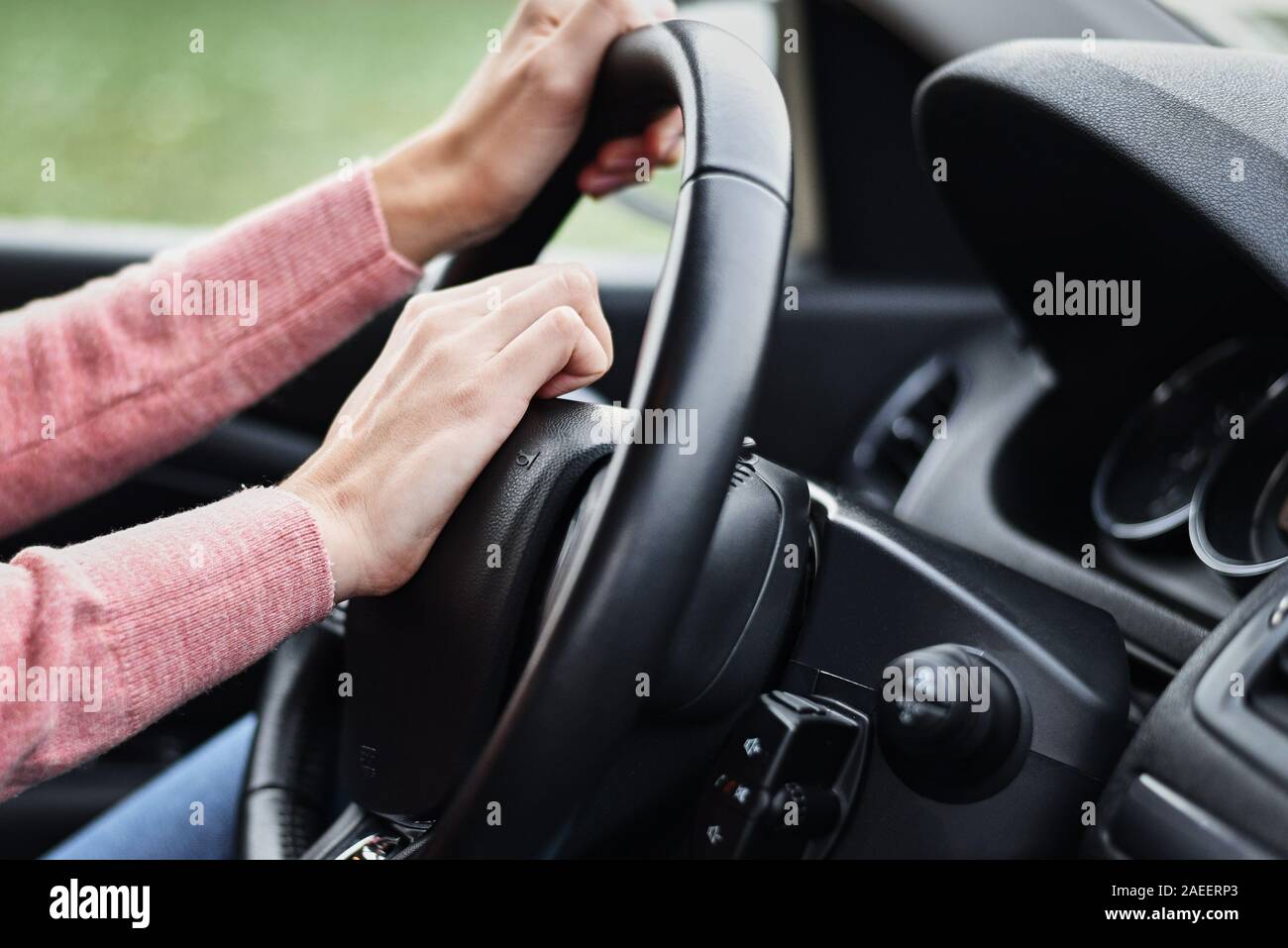 Woman honking car horn hi-res stock photography and images - Alamy