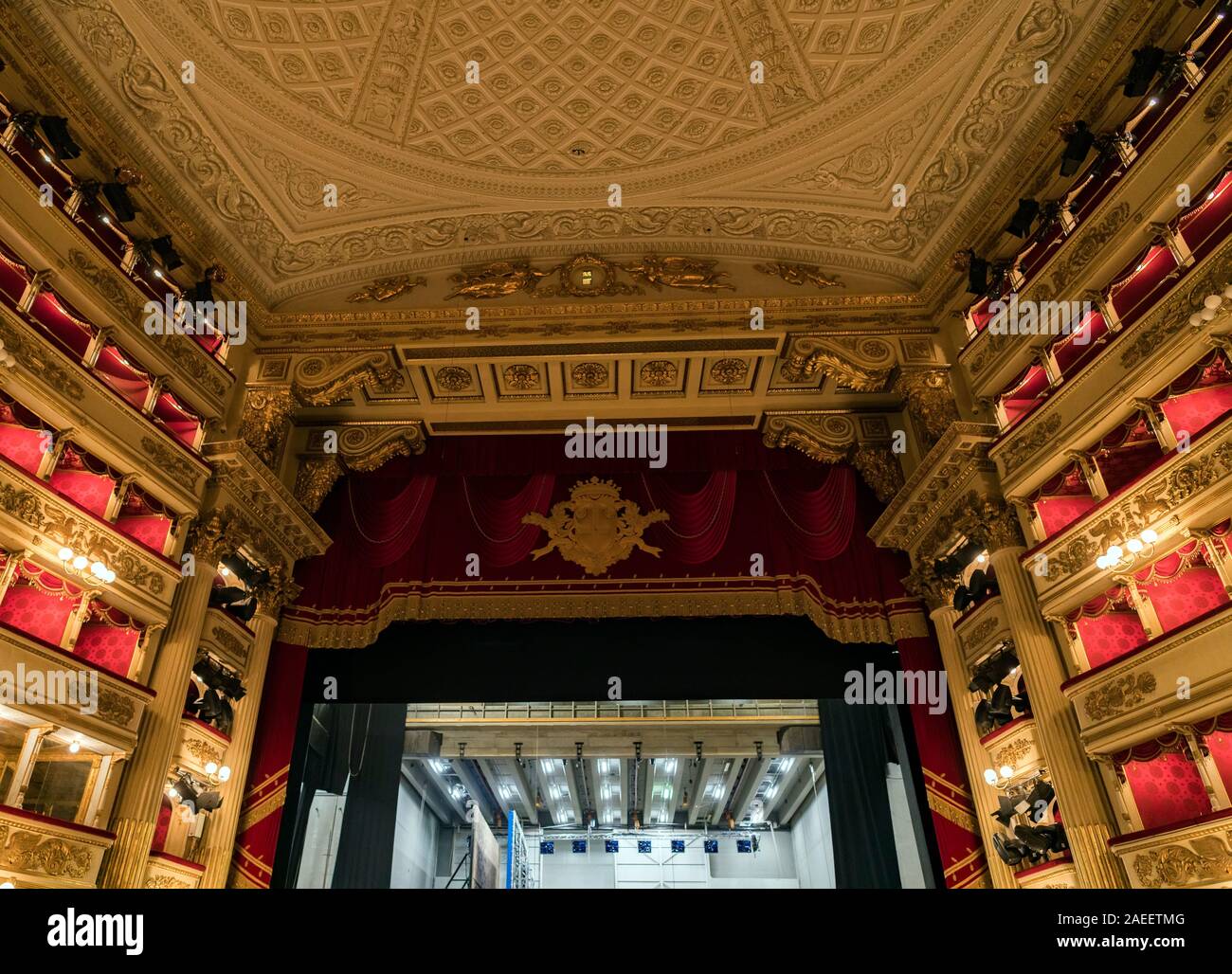 World famous La Scala (Teatro alla Scala, 1778) - an opera house in Milan interior. Stock Photo