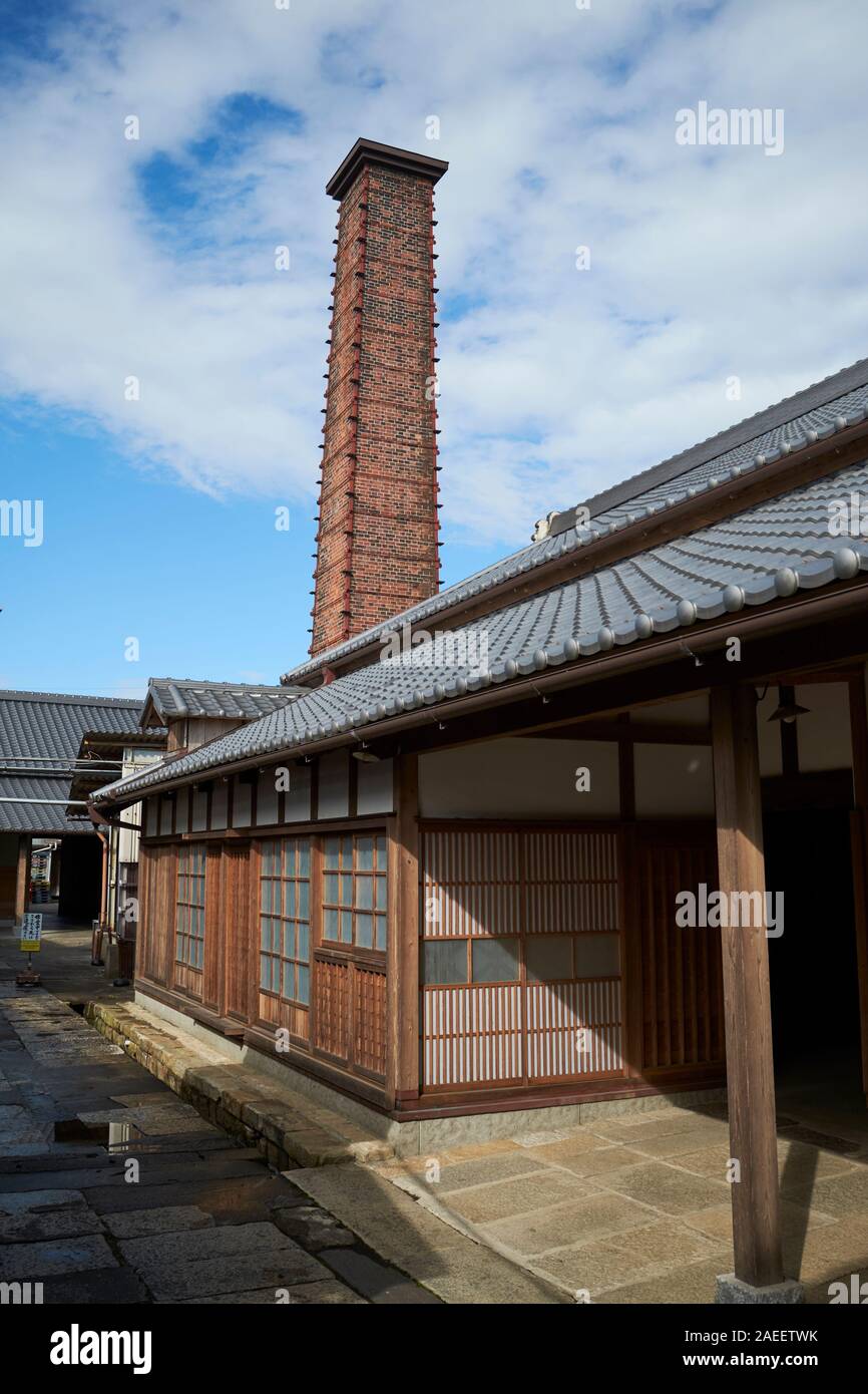 Brick smokestack and old wood building at the Tokun sake brewery in the Edo era  section of Sawara, Japan Stock Photo - Alamy