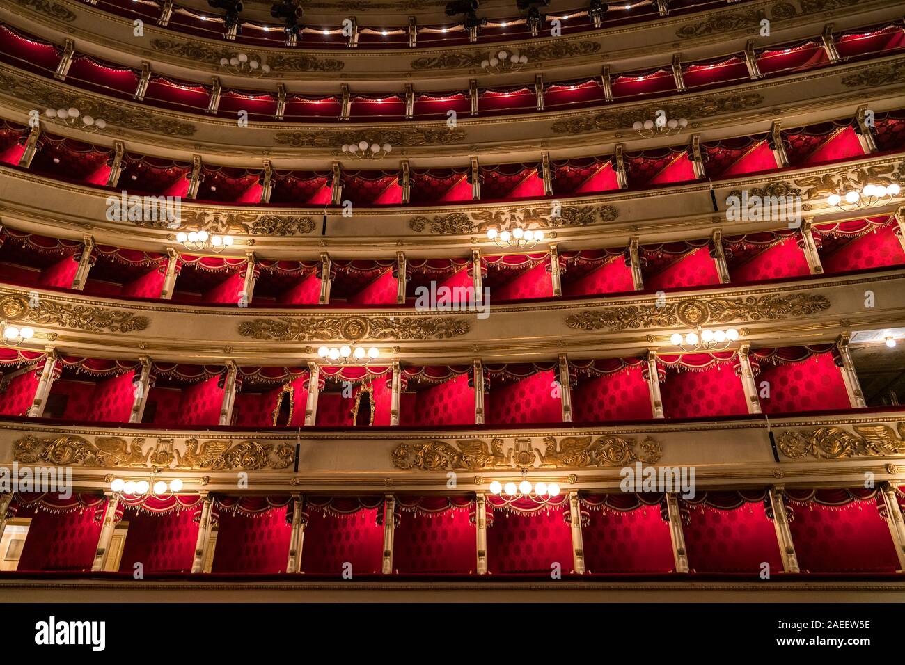 World famous La Scala (Teatro alla Scala, 1778) - an opera house in Milan interior. Stock Photo