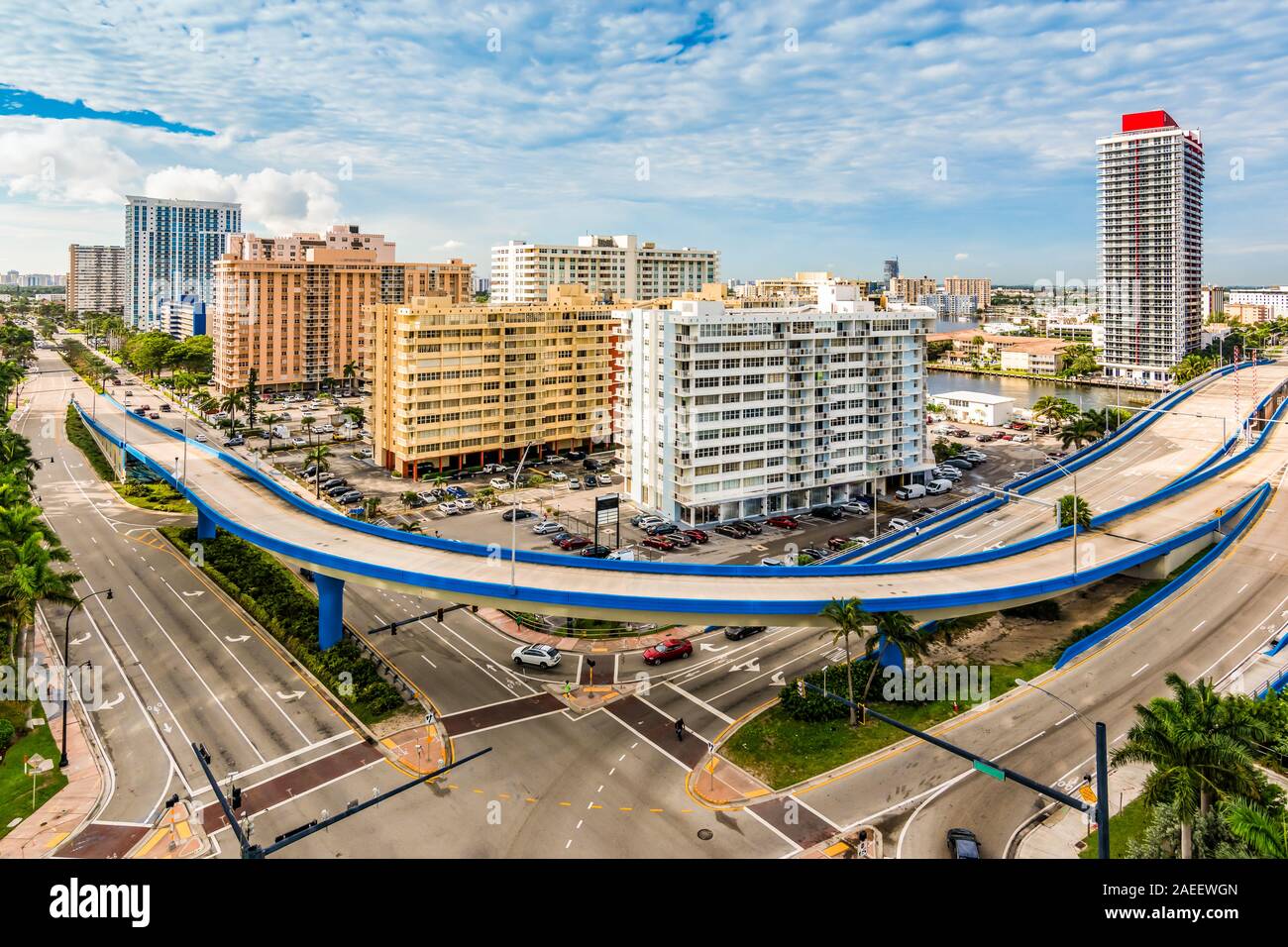 Hollywood, Fort Lauderdale, Florida. Downtown centre of Hallandale. Stock Photo