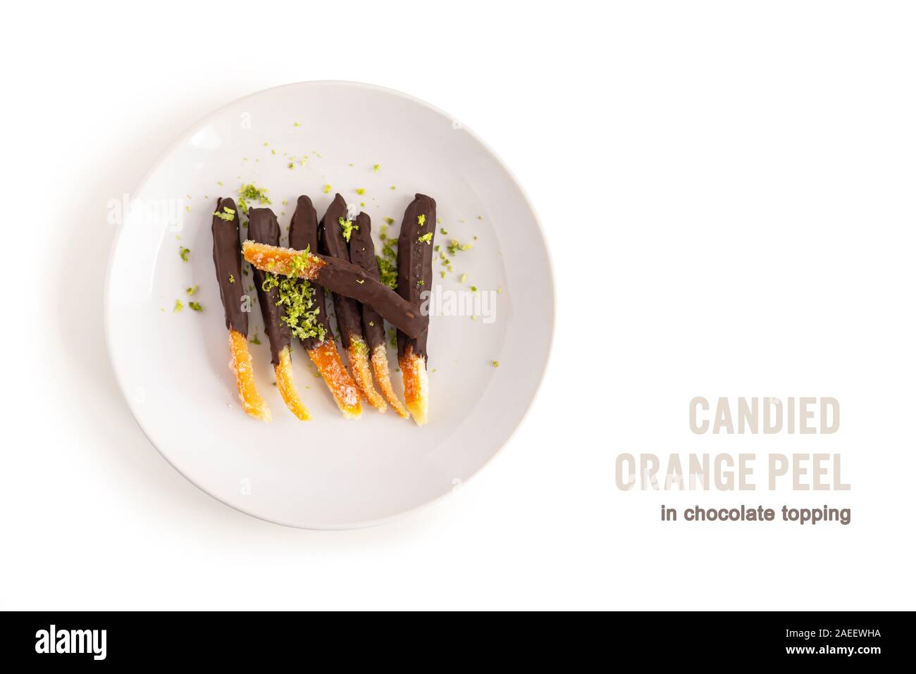 Image of homemade candied orange peel some pieces dipped in chocolate