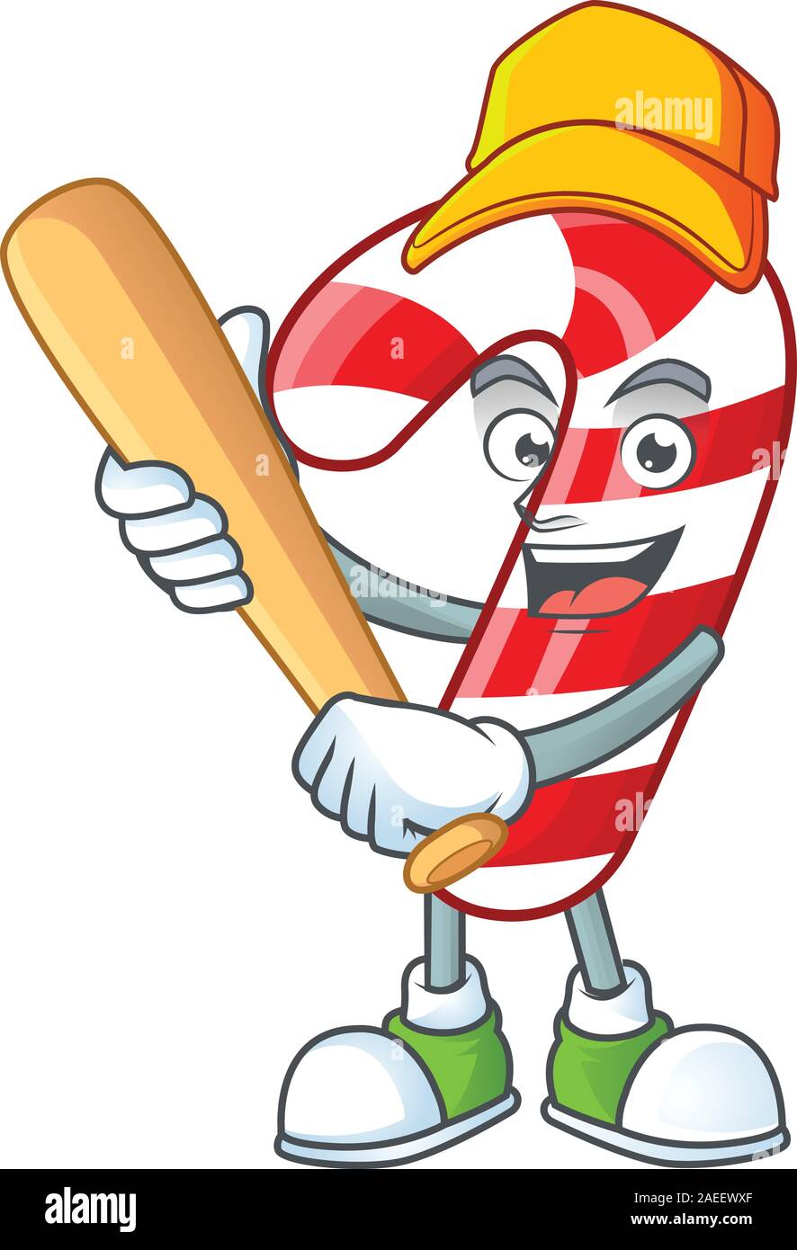 Funny smiling christmas candy cane cartoon mascot playing baseball Stock  Vector Image & Art - Alamy