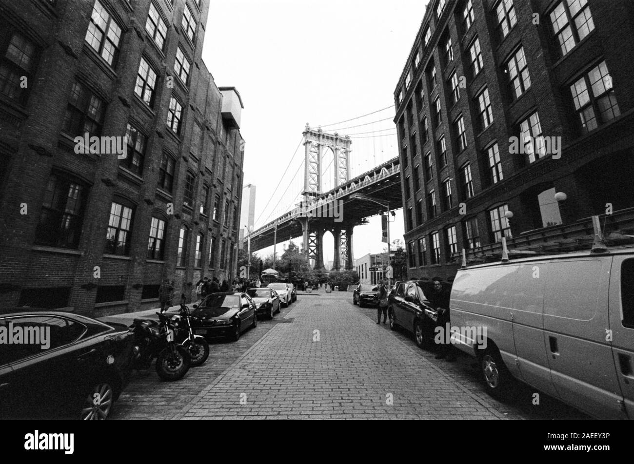 Manhattan bridge photographed from Washington Street, Dumbo, Brooklyn