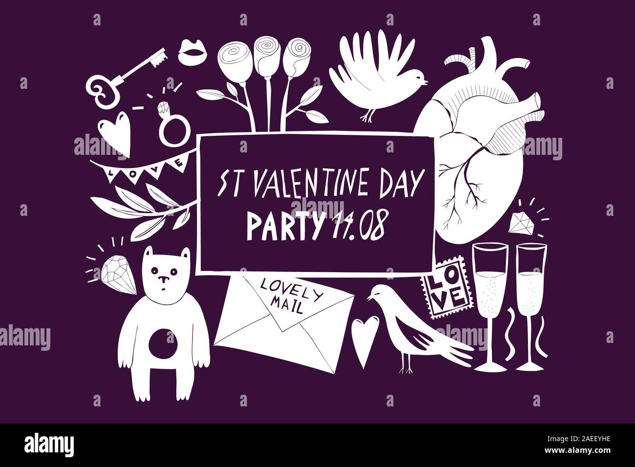 St Valentine Day Banner Template Vector Hand Drawn Illustrations