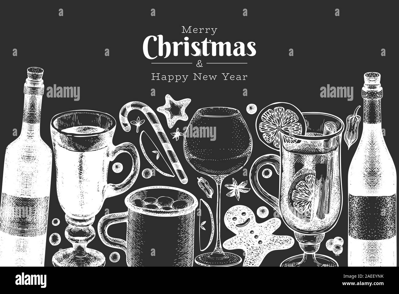 Winter drinks vector design template. Hand drawn engraved style mulled ...