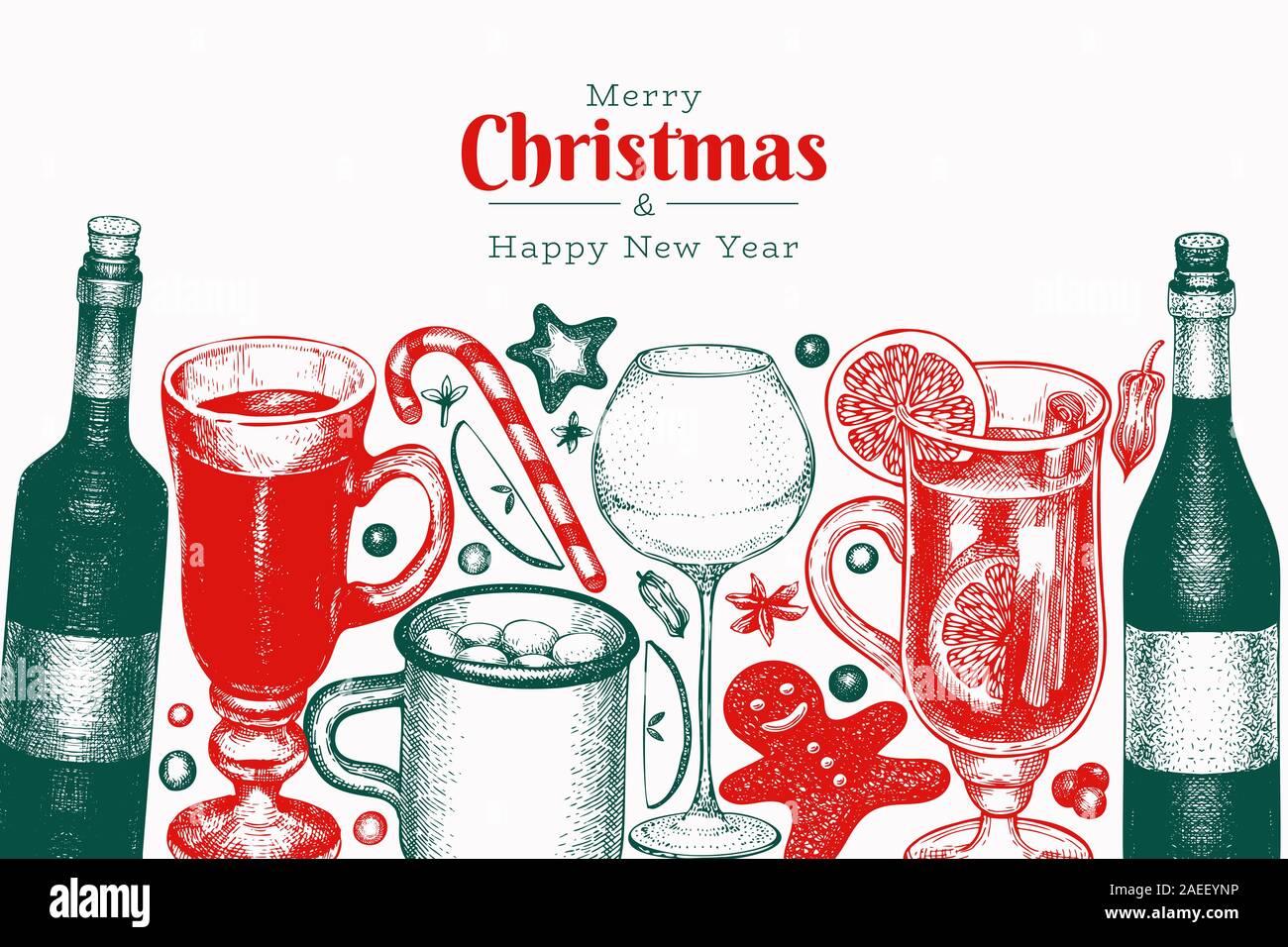 Winter drinks vector design template. Hand drawn engraved style mulled ...