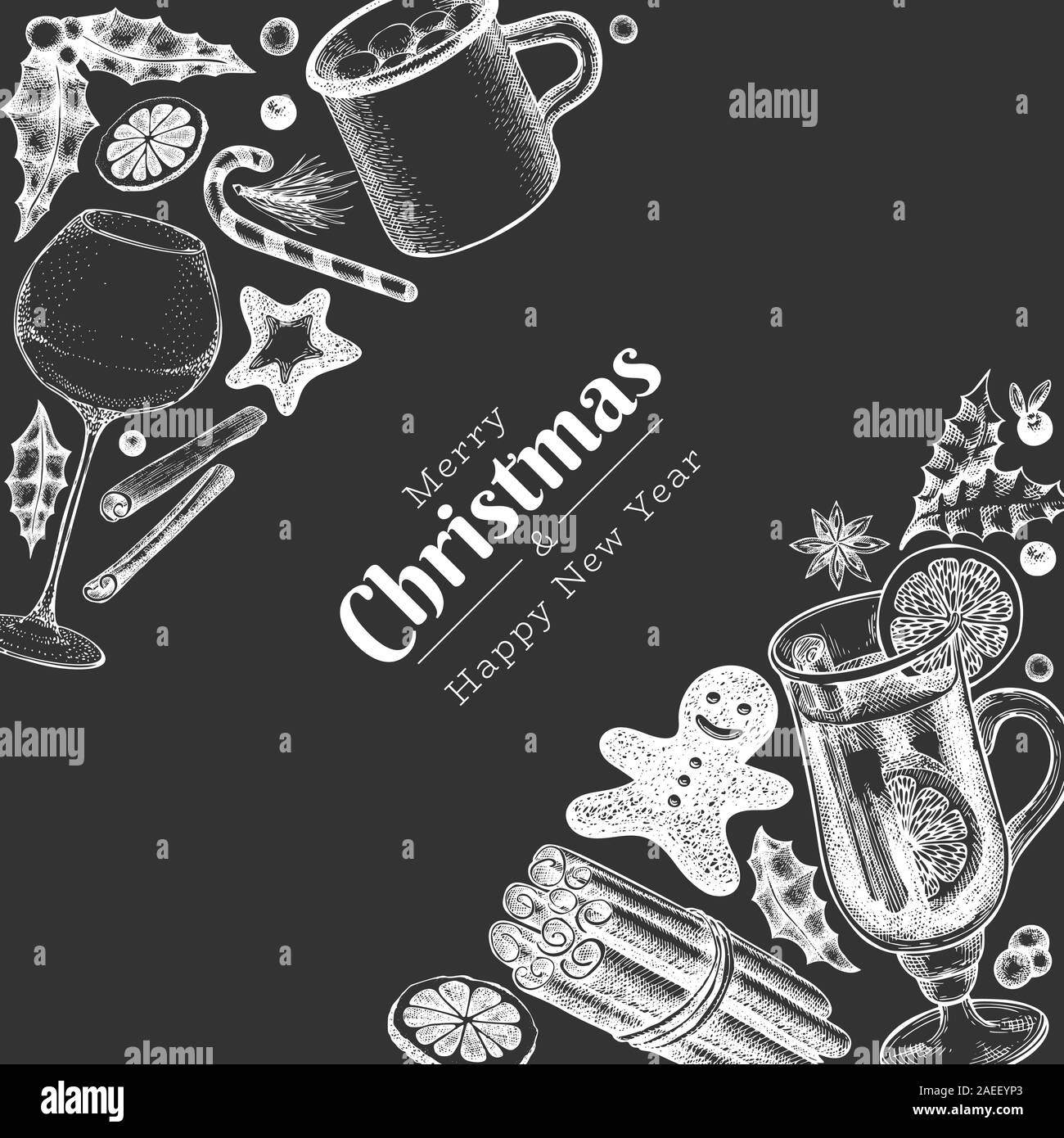 Winter drinks vector design template. Hand drawn engraved style mulled ...