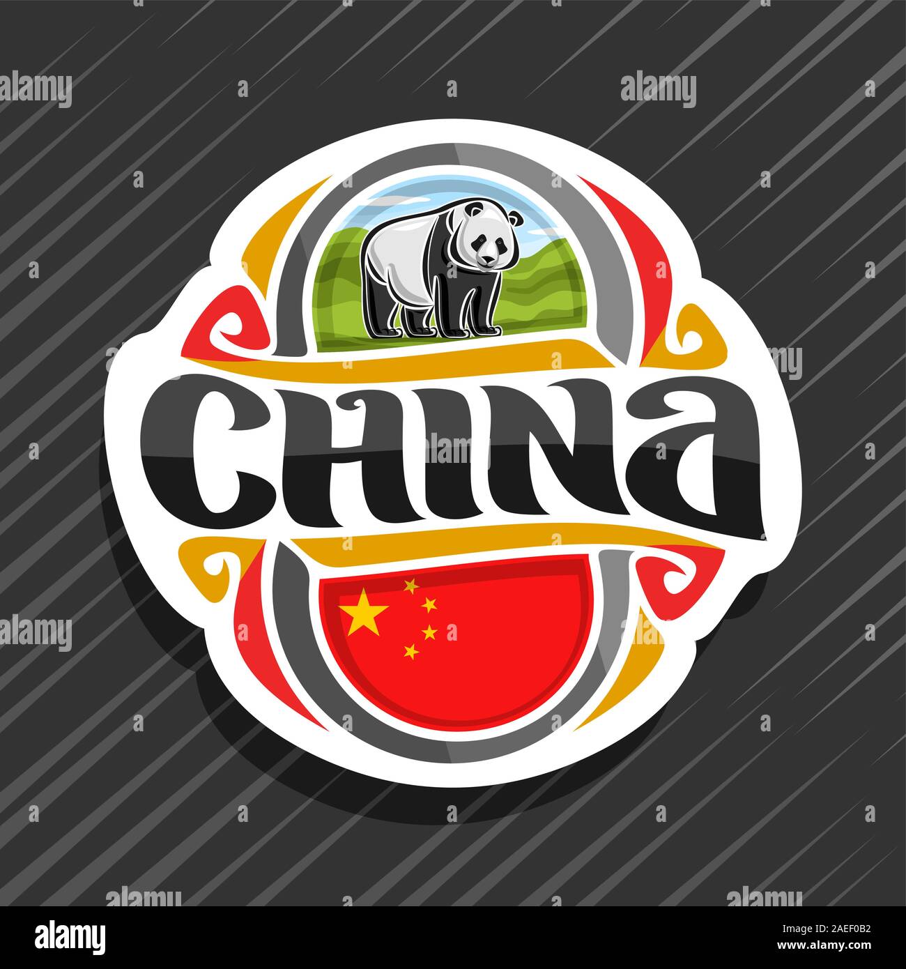 Vector logo for China country, fridge magnet with chinese state flag,  original brush typeface for word ñhina and national chinese symbol - giant  panda Stock Vector Image & Art - Alamy