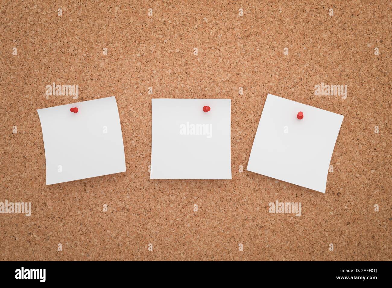 Cork board with empty note papers for noticing. Stock Photo