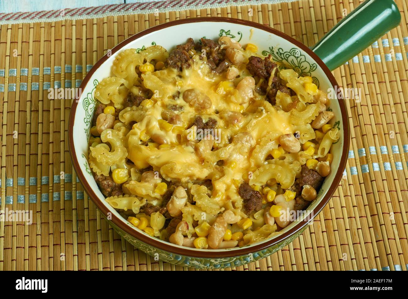 Creamy Cheesy Taco Pasta Bake, Creamy Beef and Shells for Dinner Stock