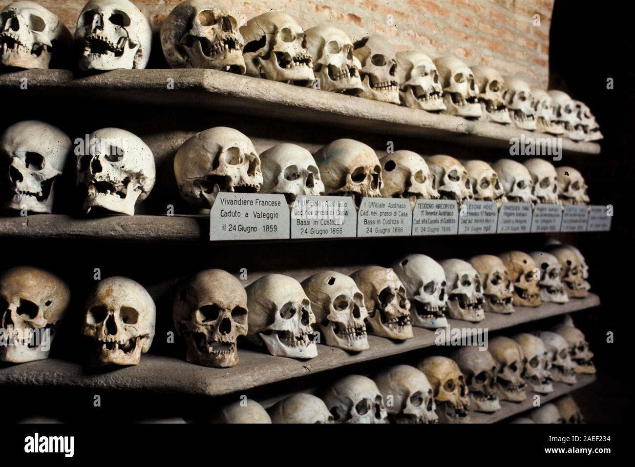 remains of soldiers of the Italian and Austrian army who died in the two battles of Custoza, ossuary of Custoza, Italy Stock Photo