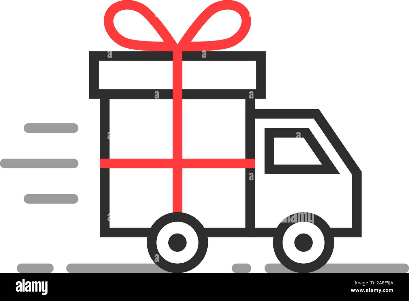 linear delivery truck with gift box Stock Vector