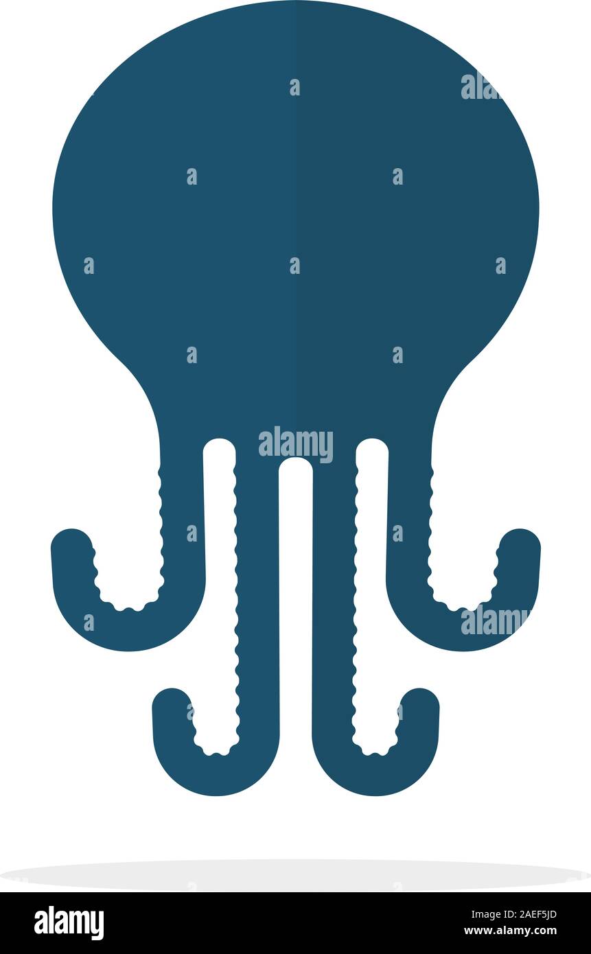 flat style blue simple octopus silhouette Stock Vector