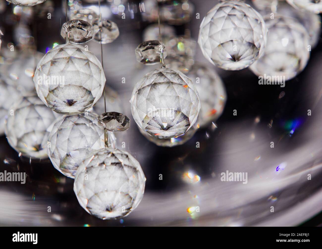 Close Up Of Opaque Crystal Balls Hanging From The Ceiling