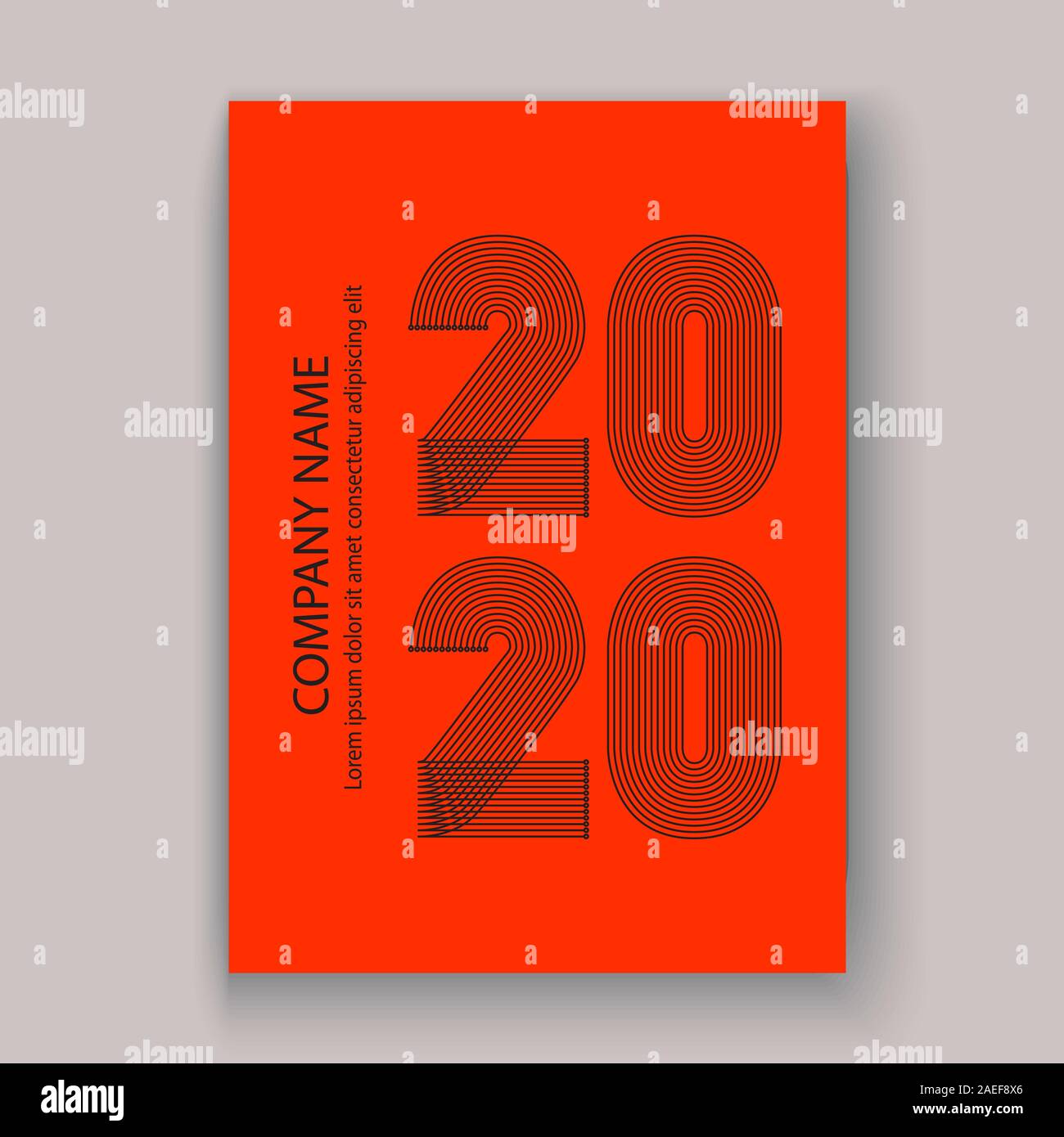 Cover Annual Report numbers 2020 in thin lines. Year 2020 text design in colour trend black on lush lava abstract background. Vector illustration. Out Stock Vector