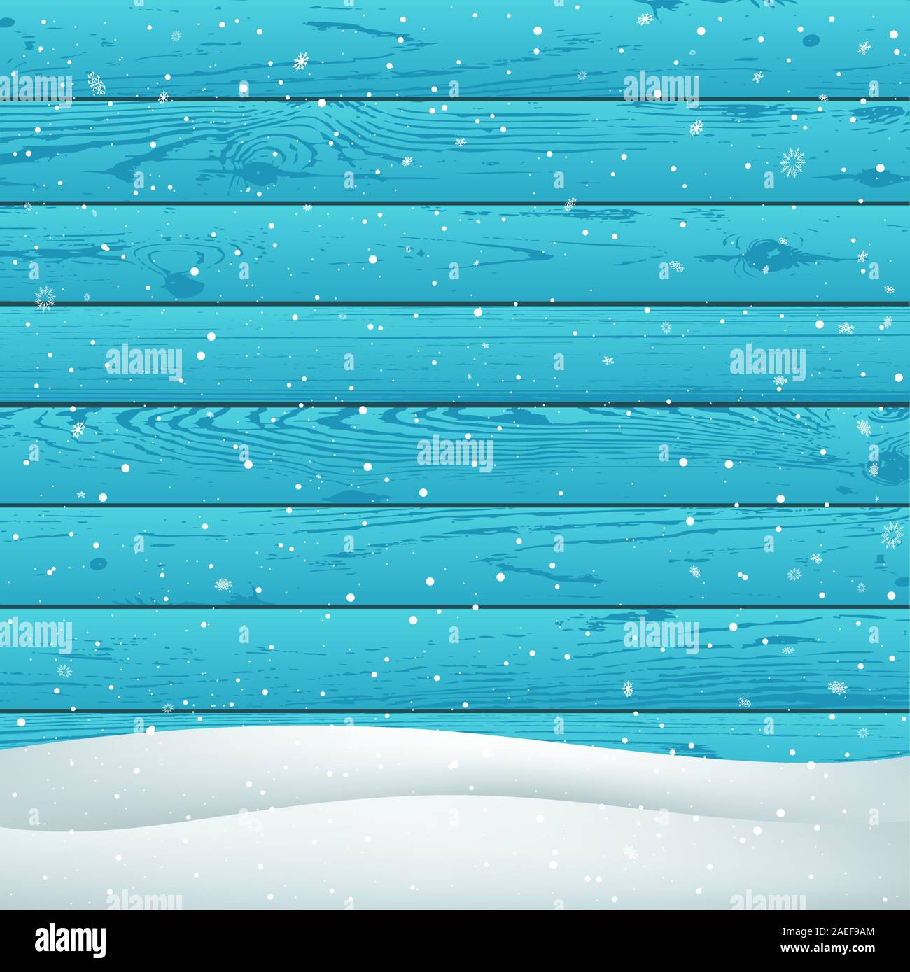 winter snowfall on blue wood background Stock Vector