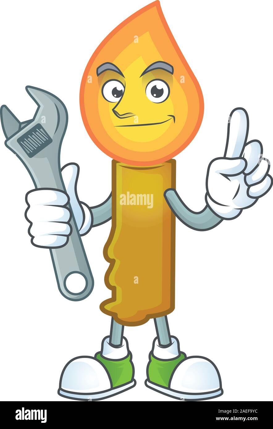 Professional Mechanic gold candle mascot cartoon character style Stock ...