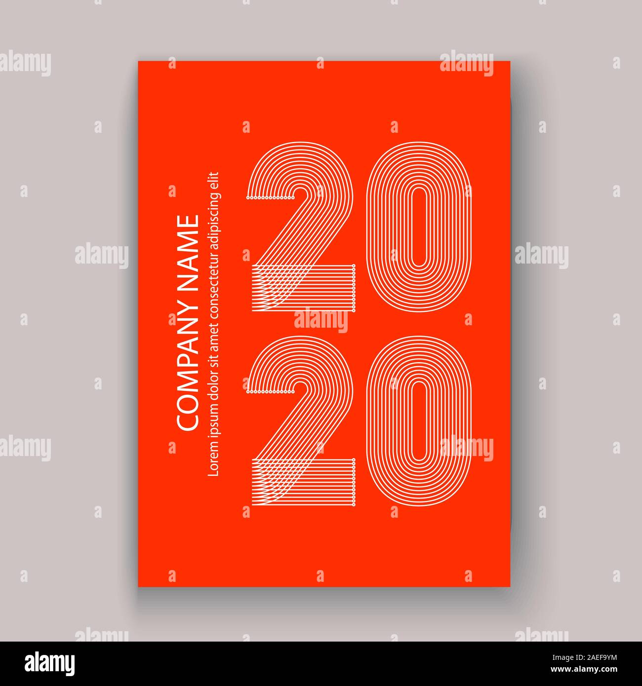 Cover Annual Report numbers 2020 in thin lines. Year 2020 text design in colour trend black on lush lava abstract background. Vector illustration. Out Stock Vector