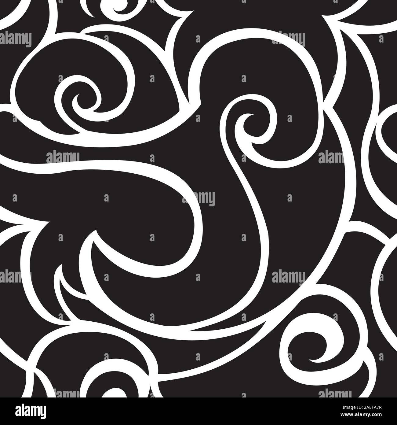 Seamless black vector pattern of spirals and waves. Monochrome texture ...