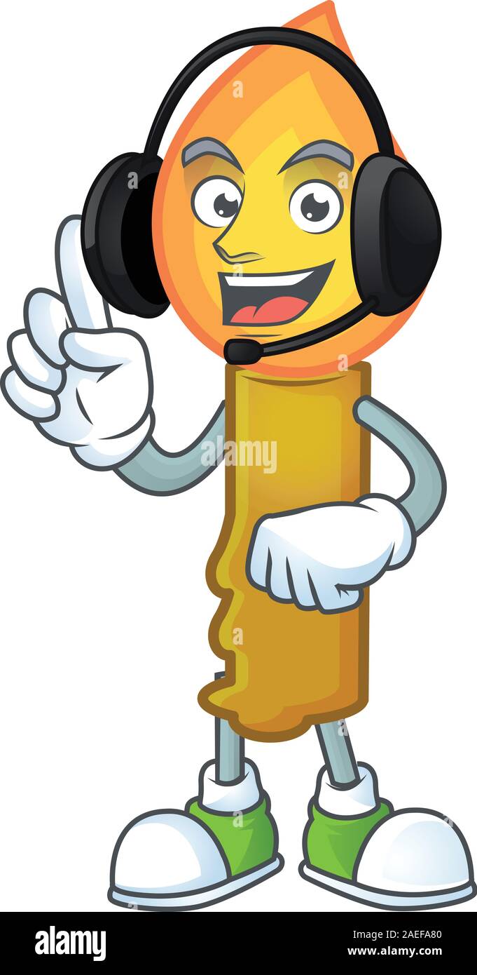 Gold candle cute cartoon character design with headphone Stock Vector ...
