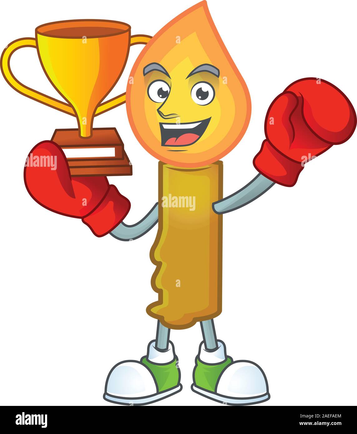 Super cool Boxing winner gold candle in mascot cartoon style Stock ...