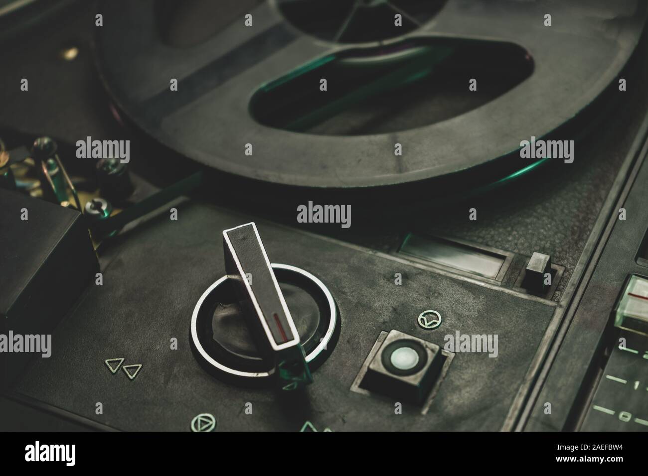 Close up old vintage Reel tape recorder background Stock Photo - Alamy