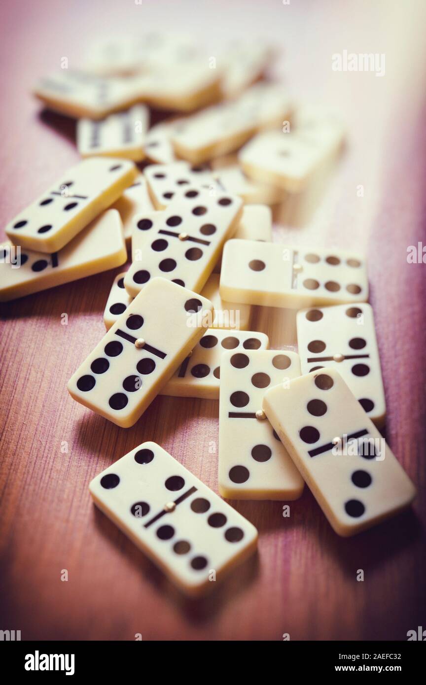 domino tiles scattered Stock Photo