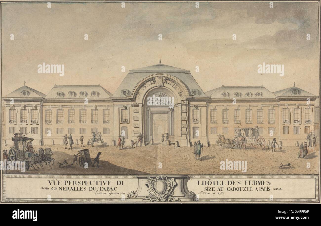 Jean-Michel Moreau, View of the Hôtel des Fermes Générales du Tabac, 1763 View of the Hôtel des Fermes Générales du Tabac; 1763date Stock Photo